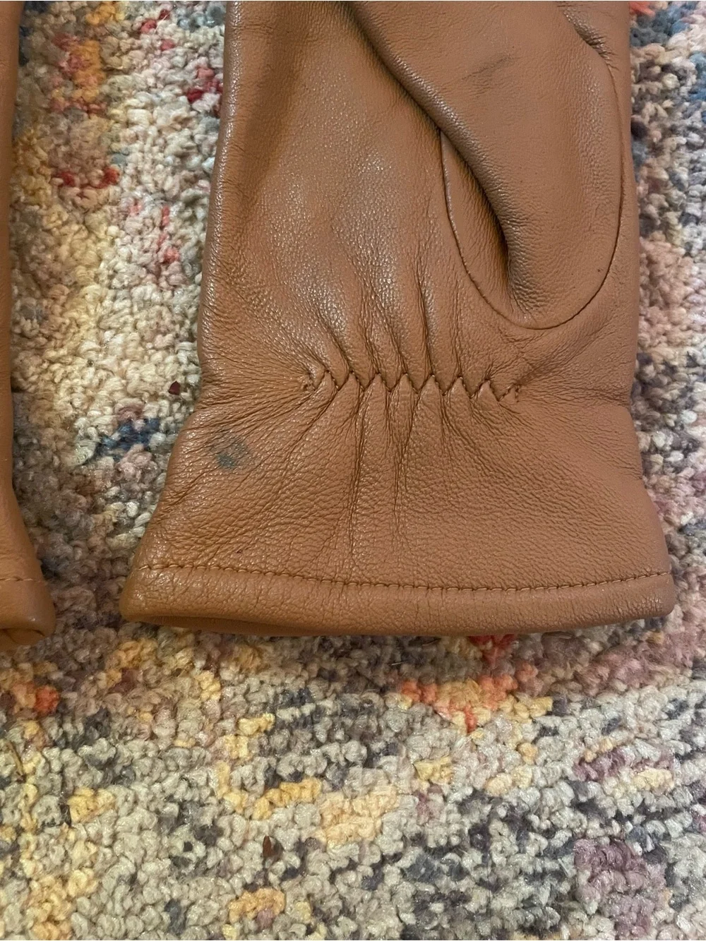 Fownes Tan Leather Gloves with Decorative Stitching